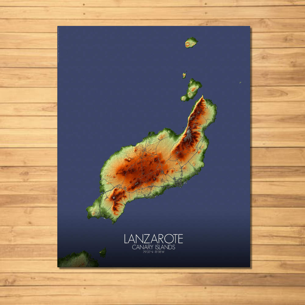 Poster of Lanzarote Spain | Elevation map