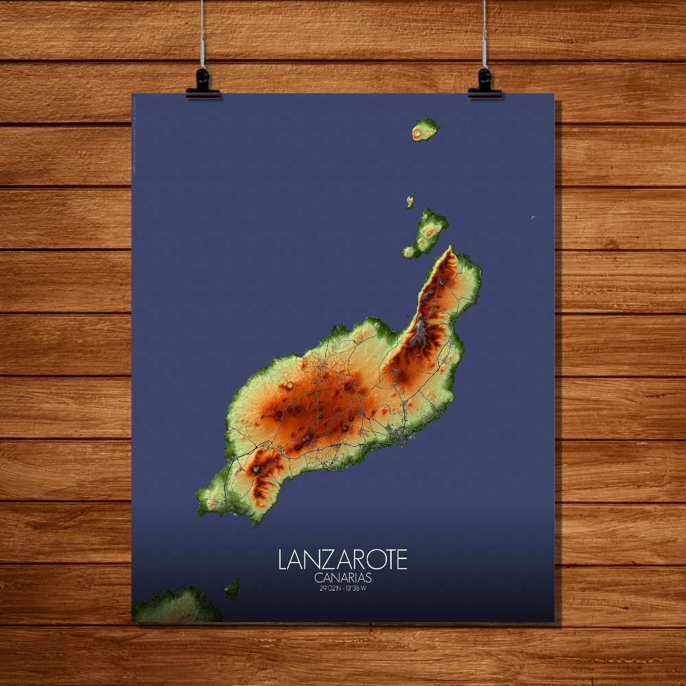 Poster of Lanzarote Spain | Elevation map