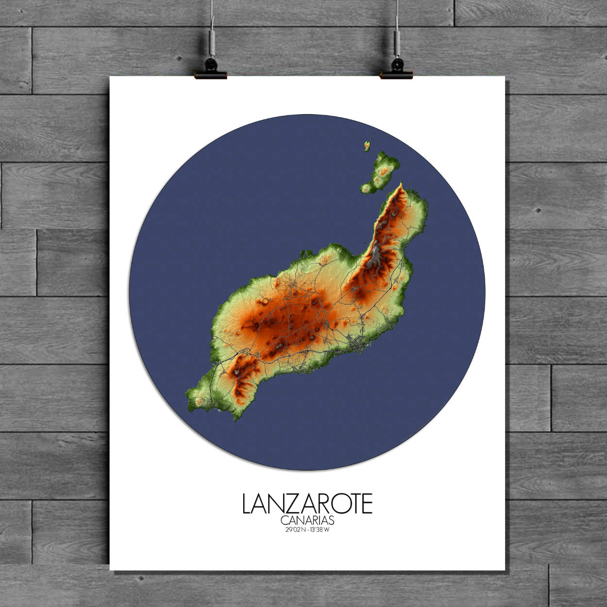 Poster of Lanzarote Spain | Elevation map