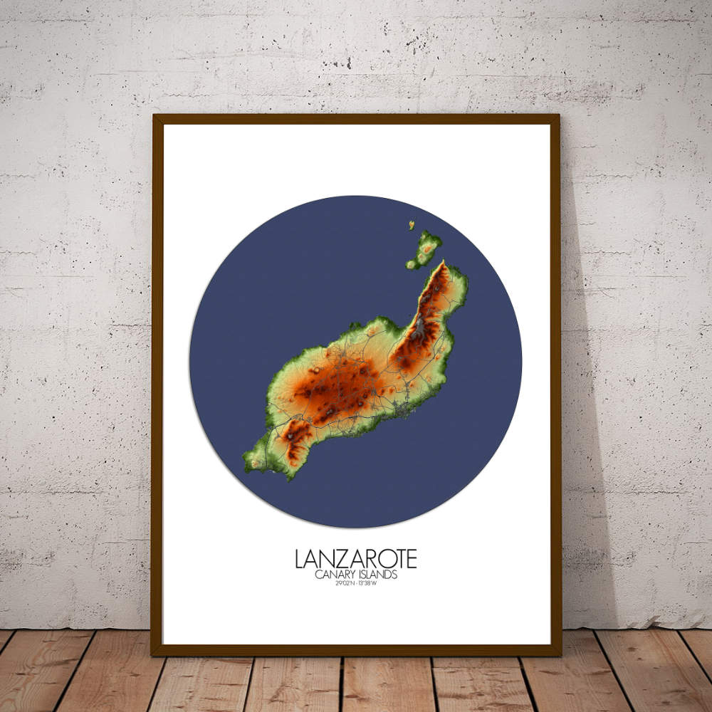 Poster of Lanzarote Spain | Elevation map