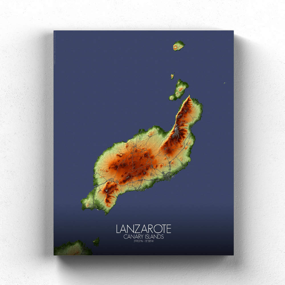 Poster of Lanzarote Spain | Elevation map