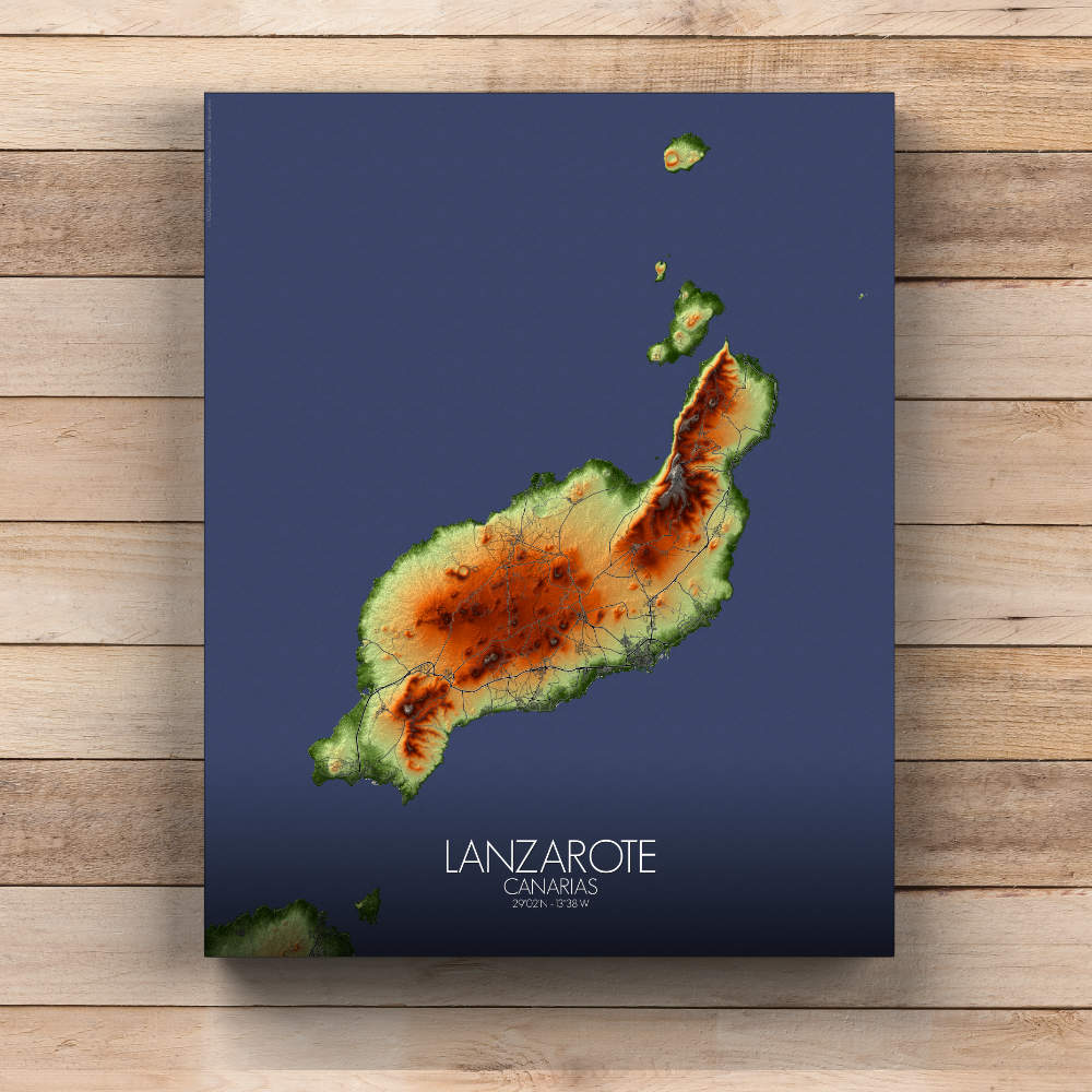 Poster of Lanzarote Spain | Elevation map