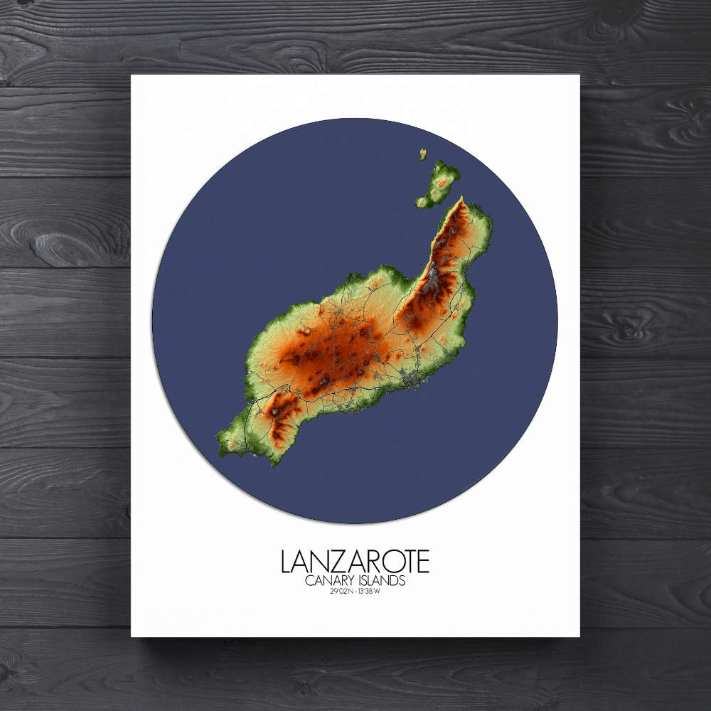 Poster of Lanzarote Spain | Elevation map