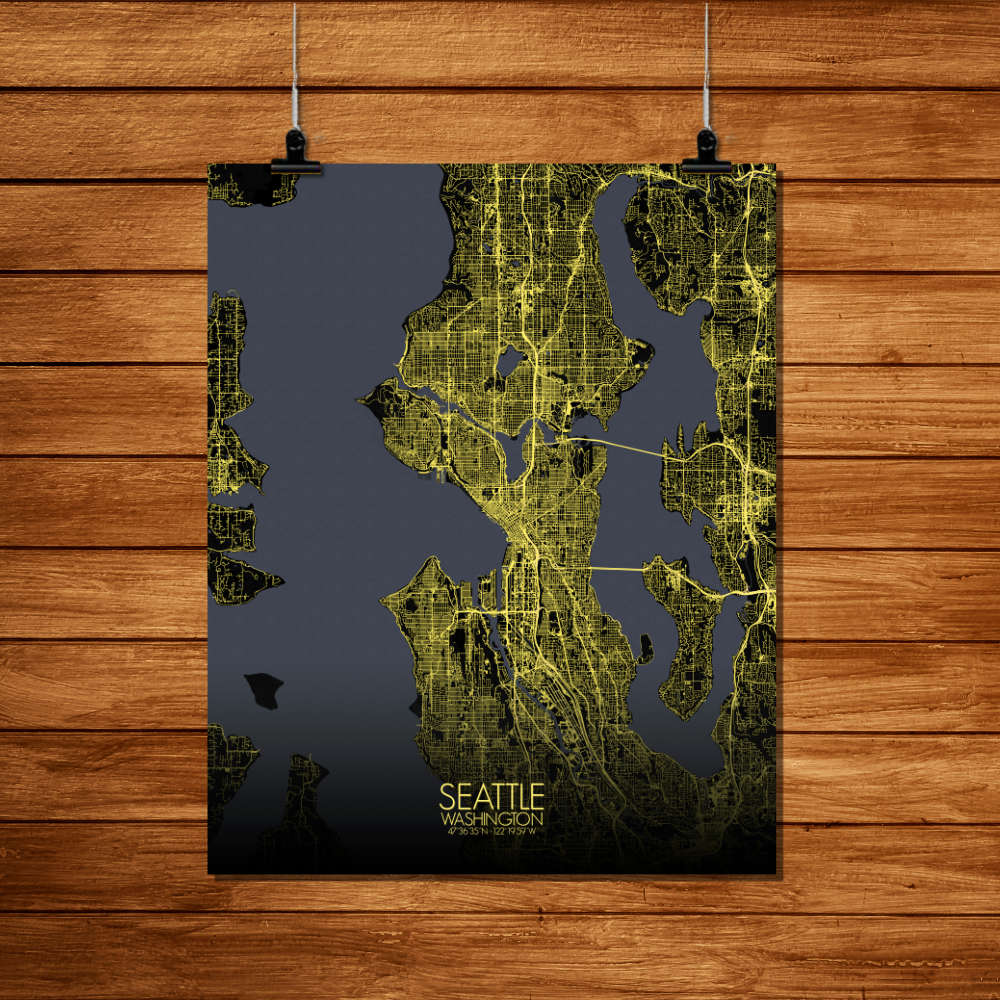 Mapospheres Seattle Night Design full page design poster city map