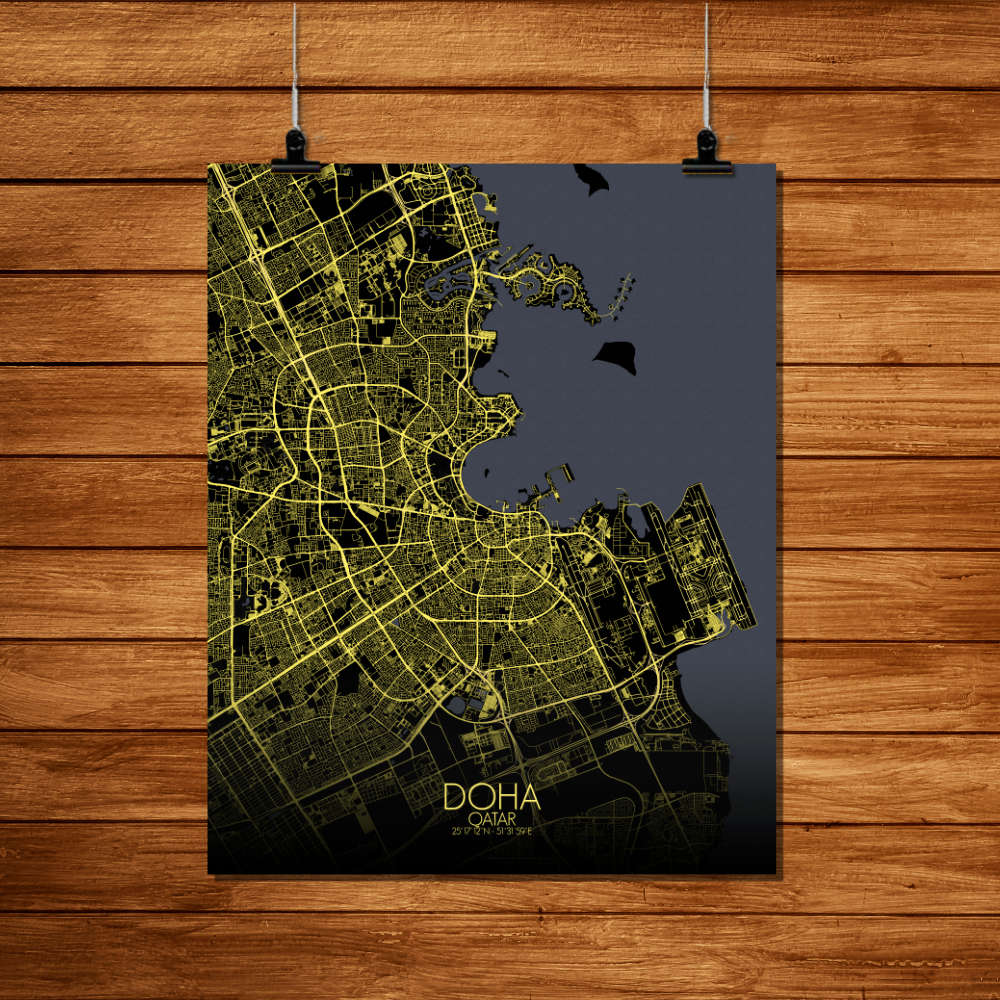 Canvas Doha Print Custom – Map Art Gift Wall City Qatar Poster |