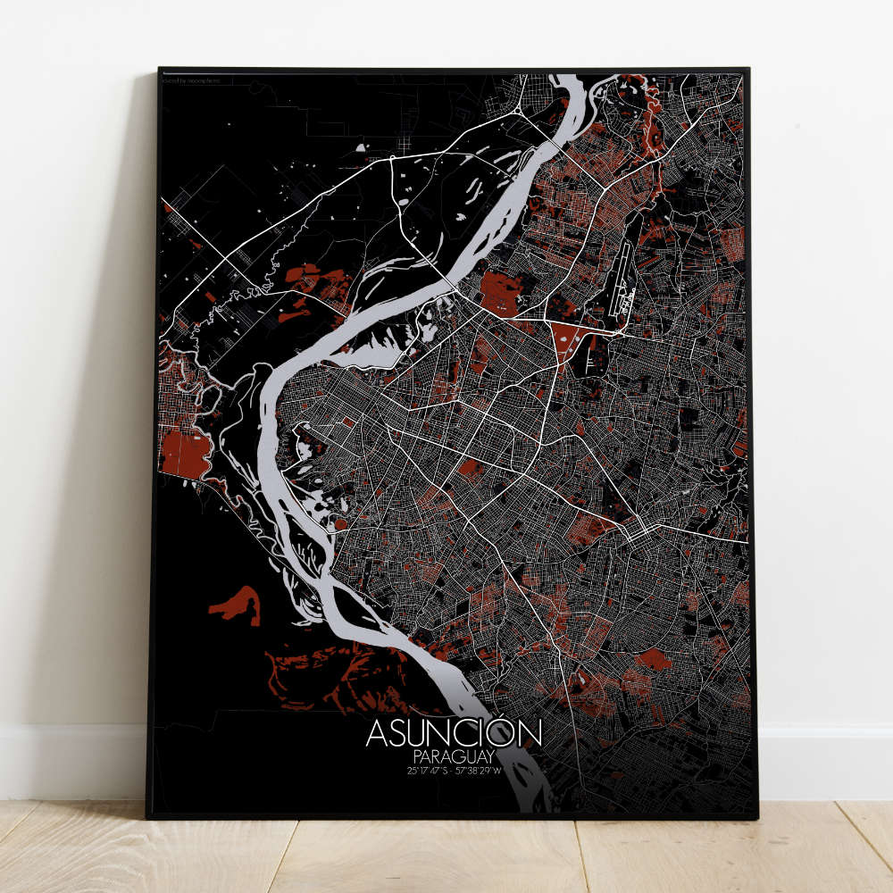 Mapospheres Asuncion Red dark full page design poster city map