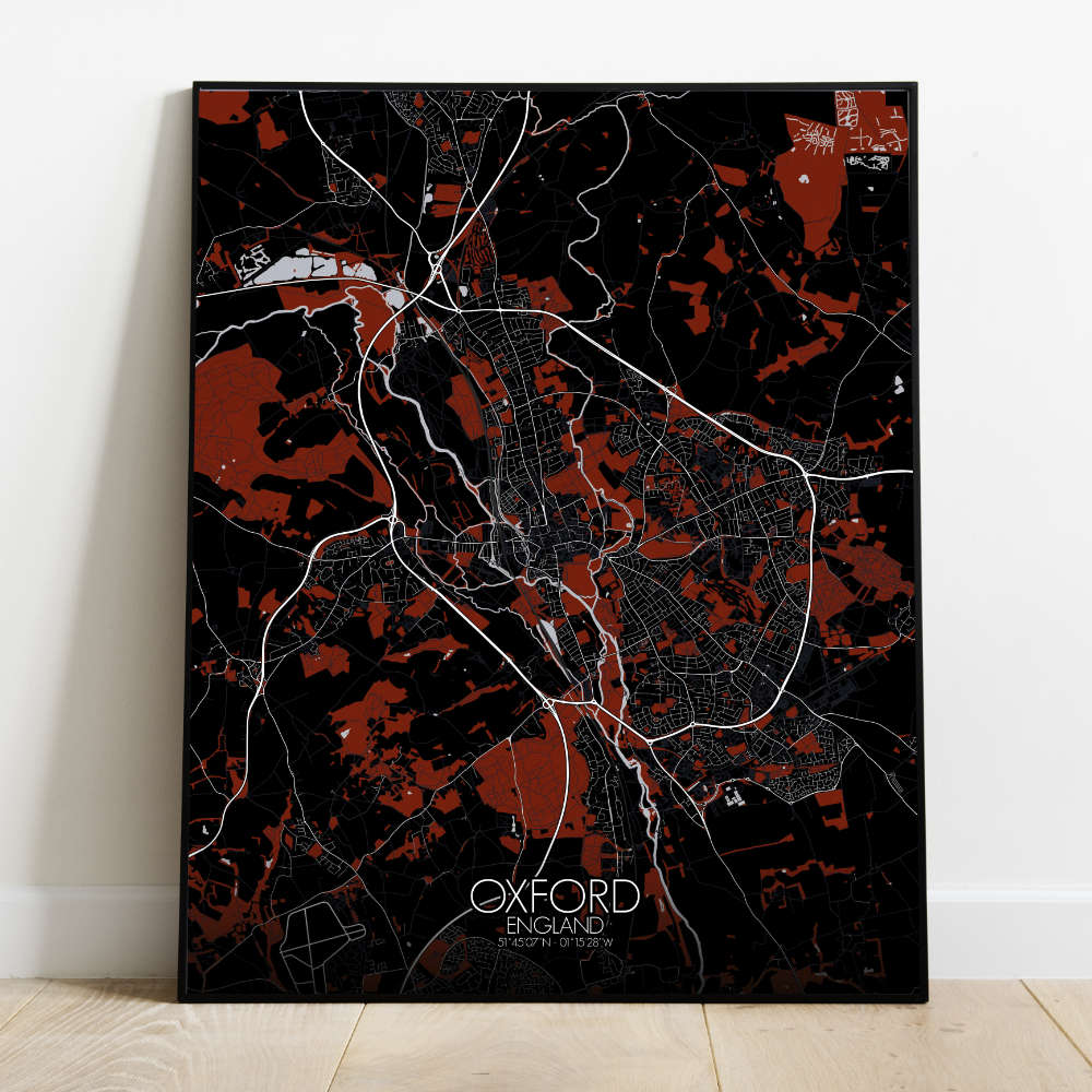 Mapospheres Oxford Red dark full page design poster city map