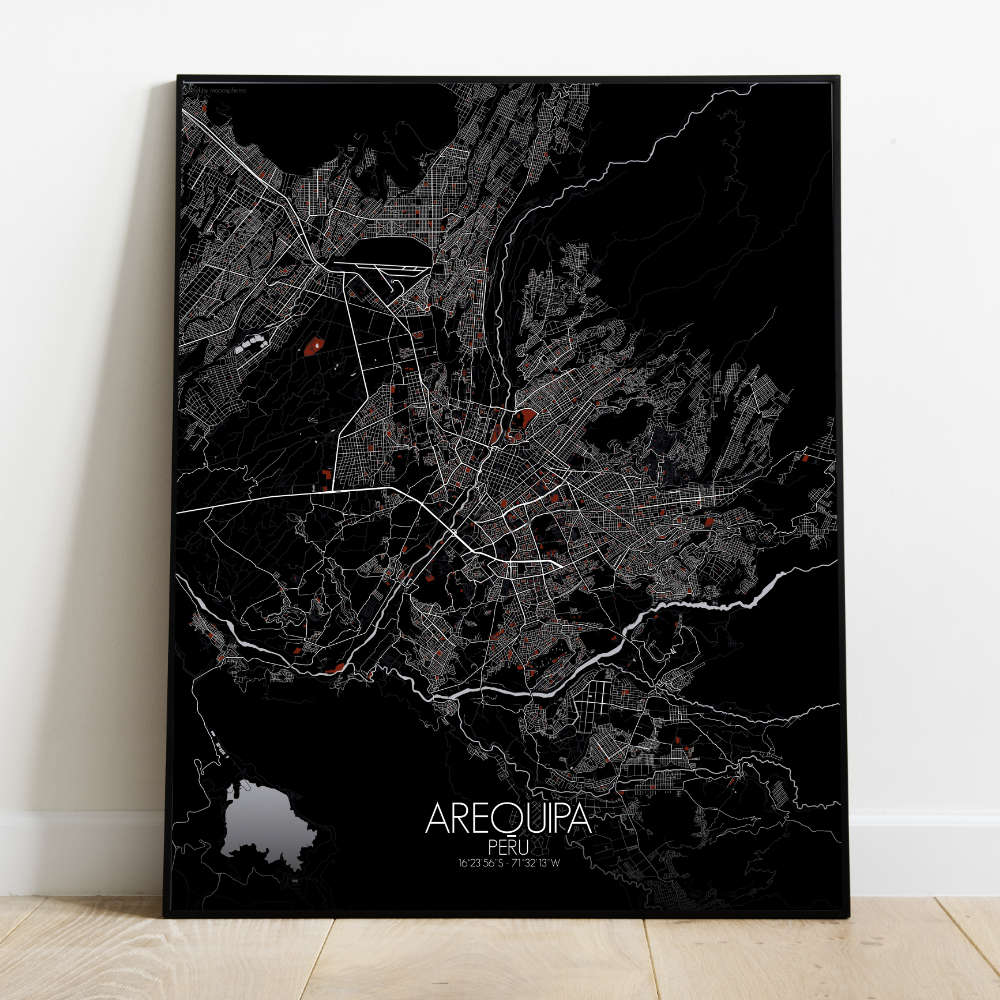 Mapospheres Arequipa Red dark full page design poster city map