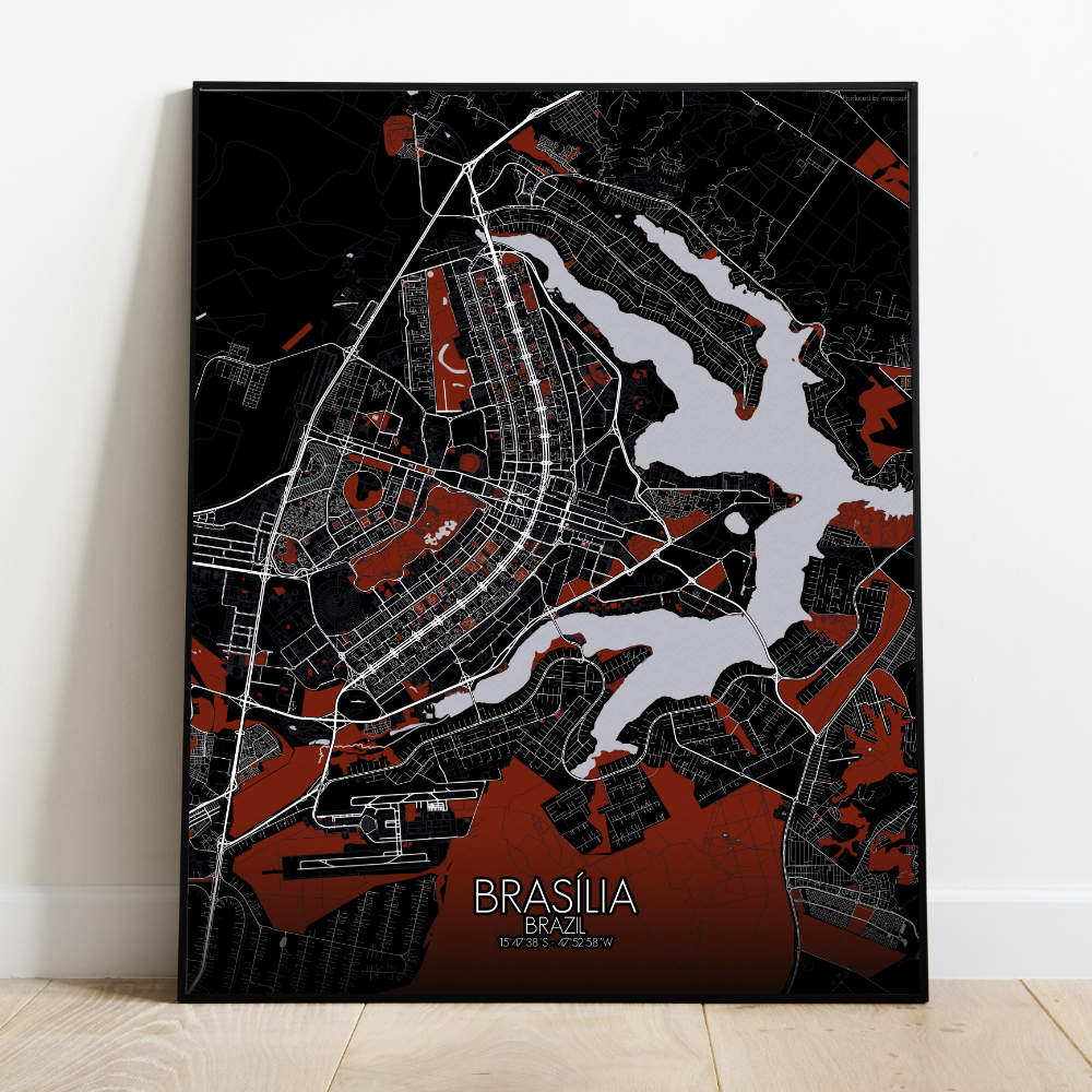 Mapospheres Brasilia Red dark full page design poster city map
