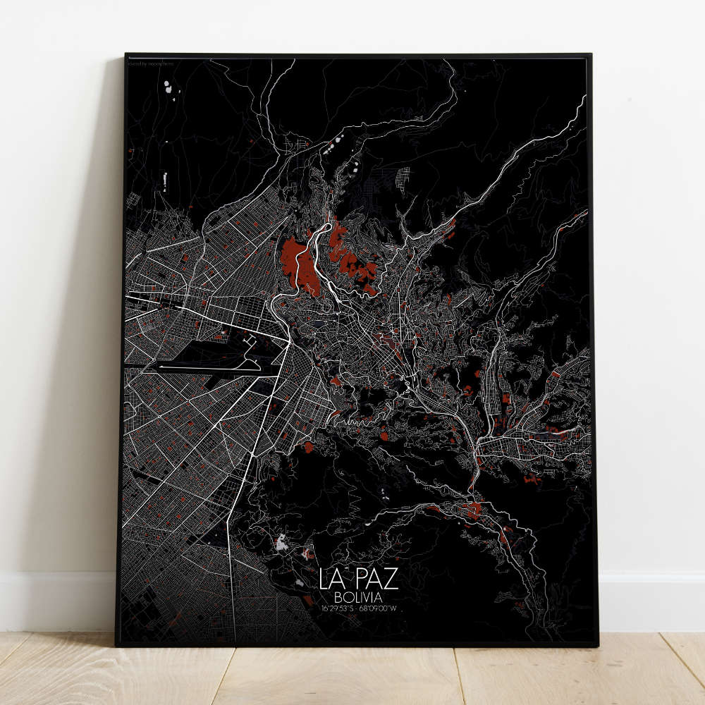 Mapospheres La Paz Red dark full page design poster city map