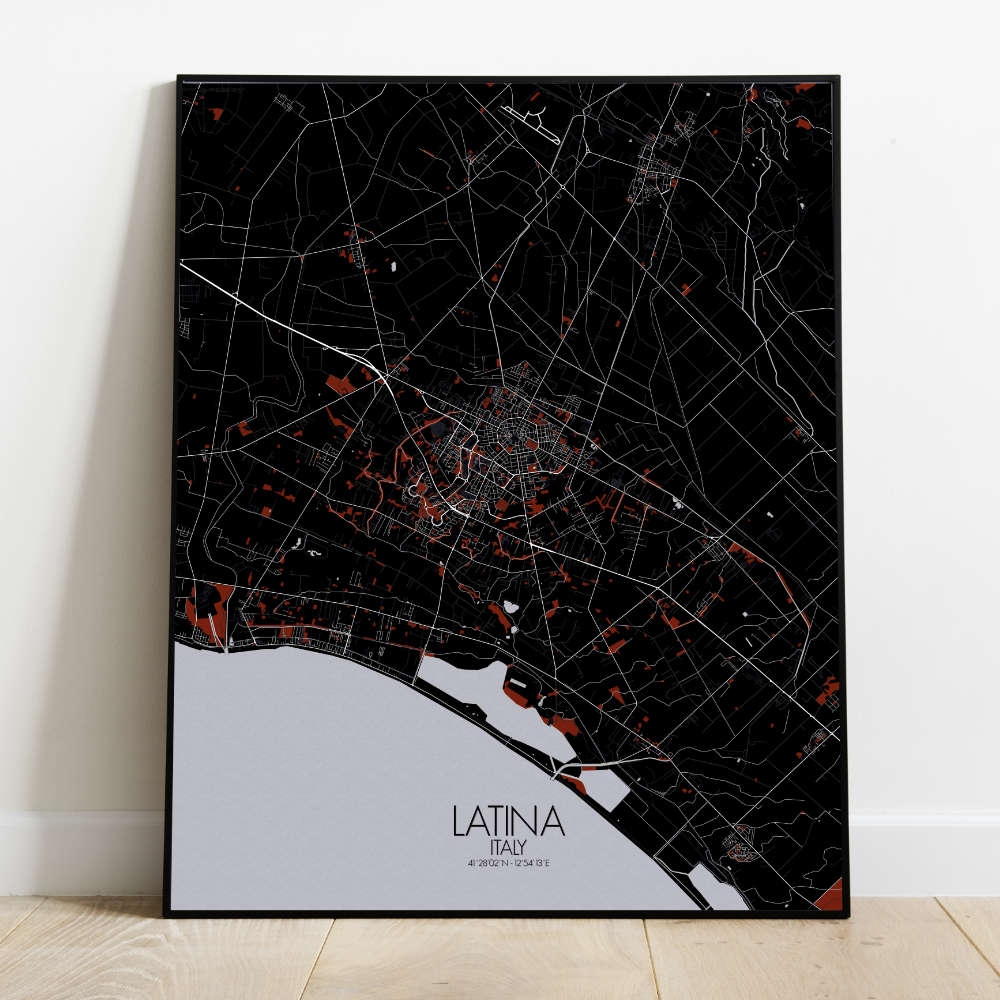 Mapospheres Latina Red dark full page design poster city map