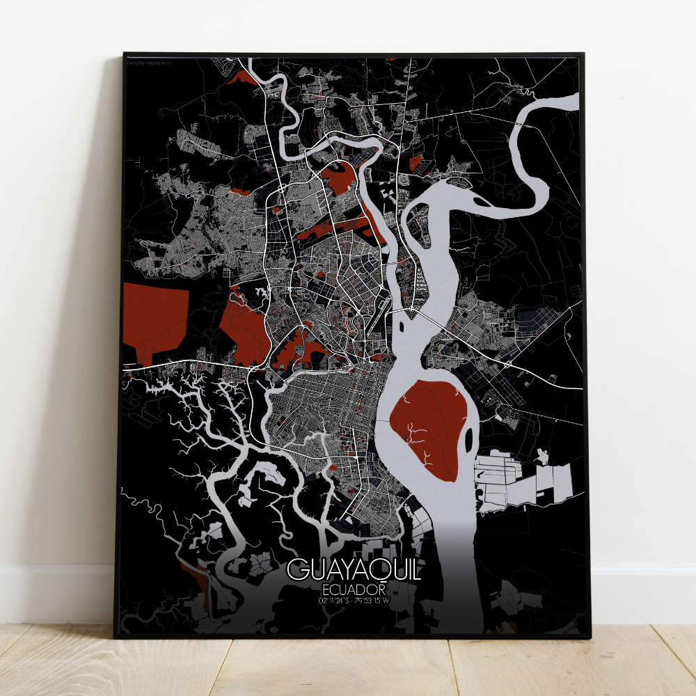 Mapospheres Guayaquil Red dark full page design poster city map