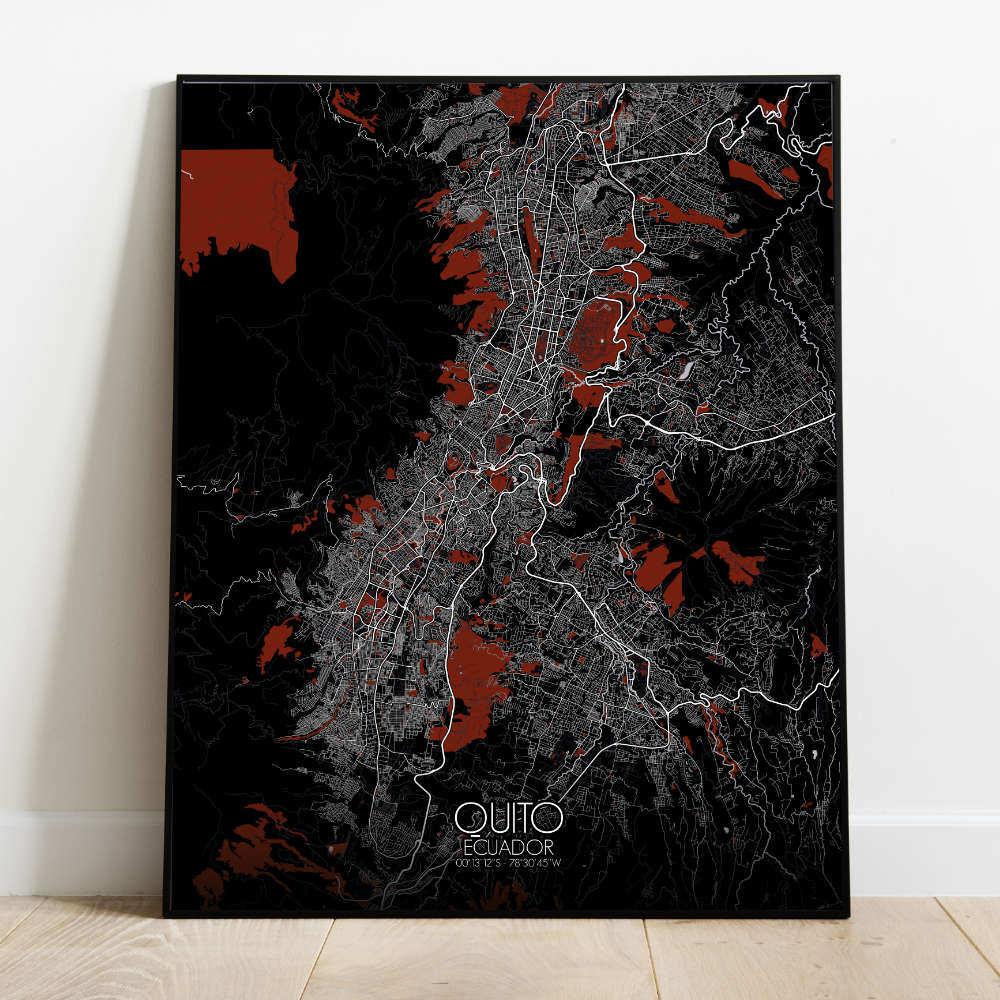 Mapospheres Quito Red dark full page design poster city map