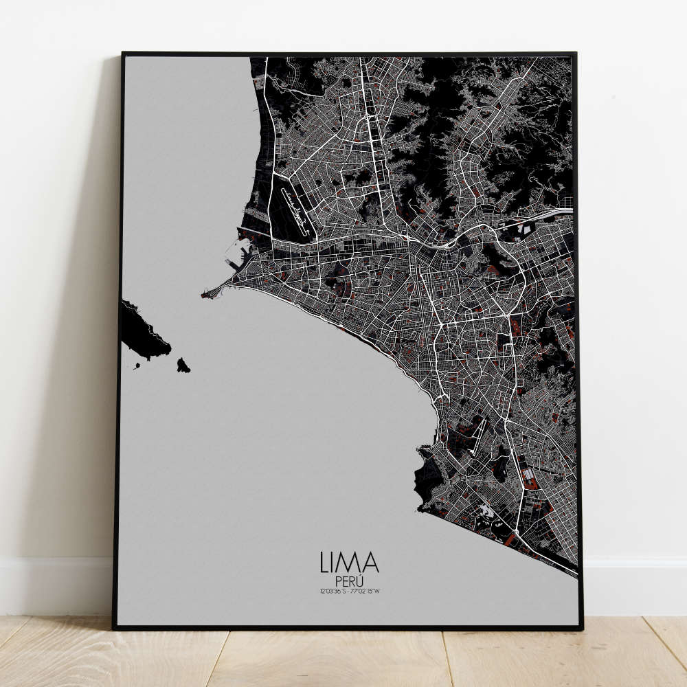 Mapospheres Lima Red dark full page design poster city map