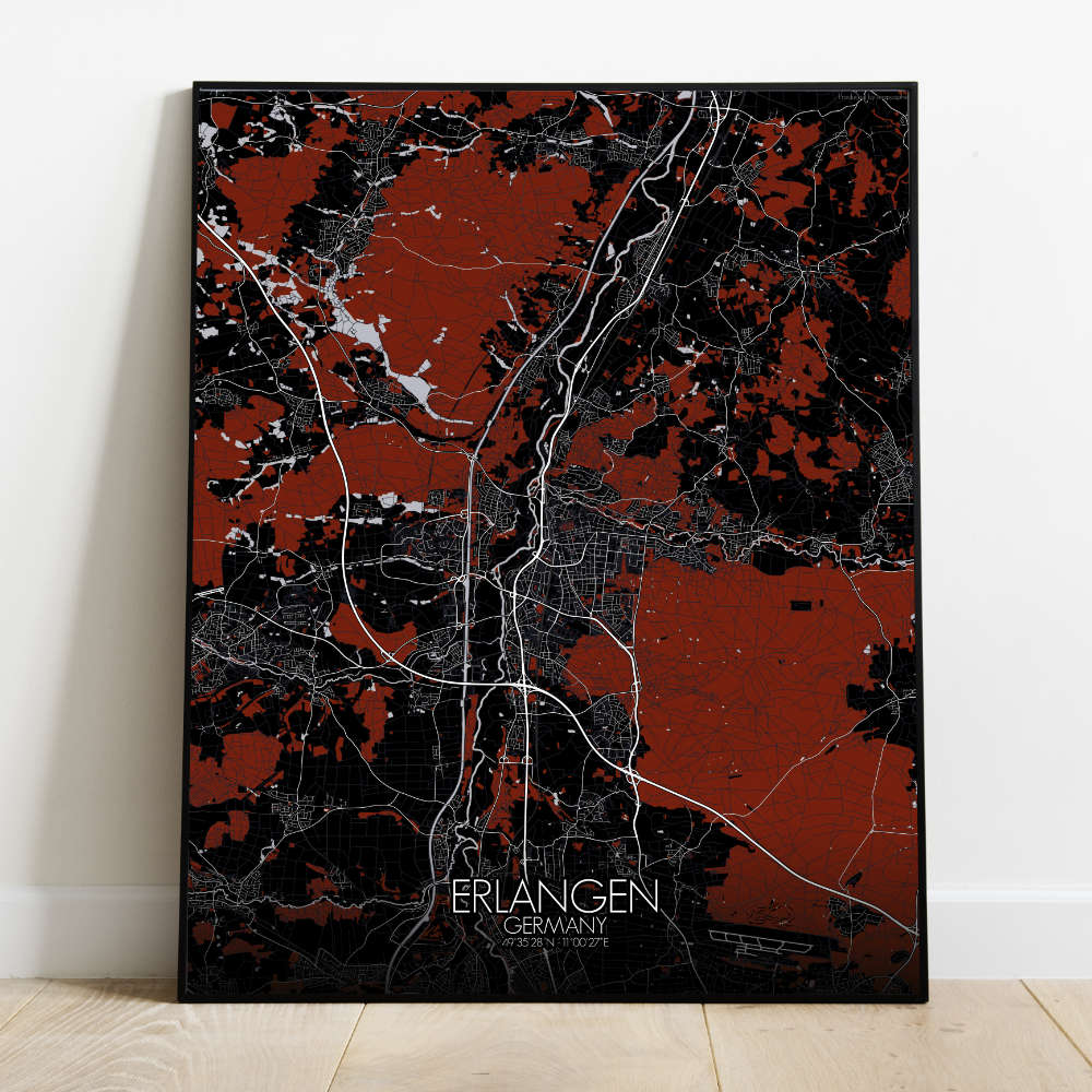 Mapospheres Erlangen Red dark full page design poster city map