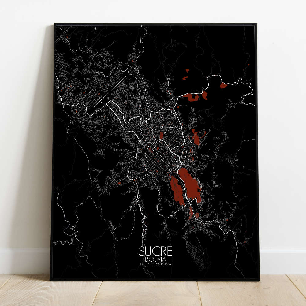 Mapospheres Sucre Red dark full page design poster city map