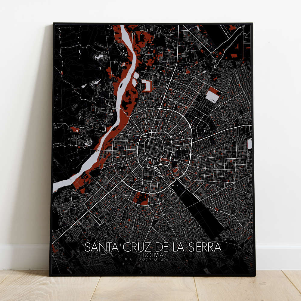 Mapospheres Santa Cruz de la Sierra Red dark full page design poster city map