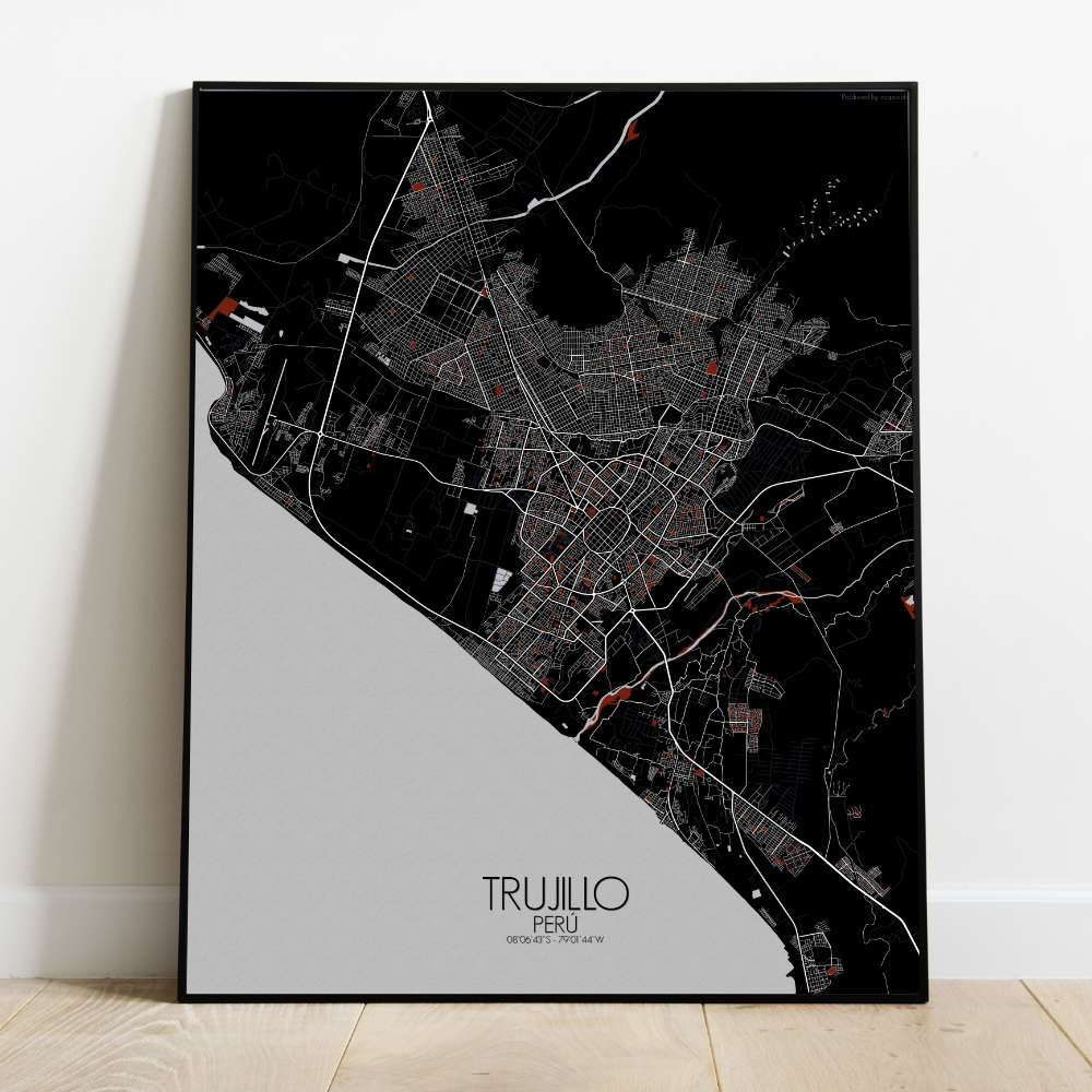 Mapospheres Trujillo Red dark full page design poster city map