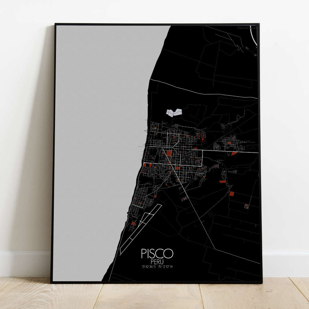 Mapospheres Pisco Red dark full page design poster city map