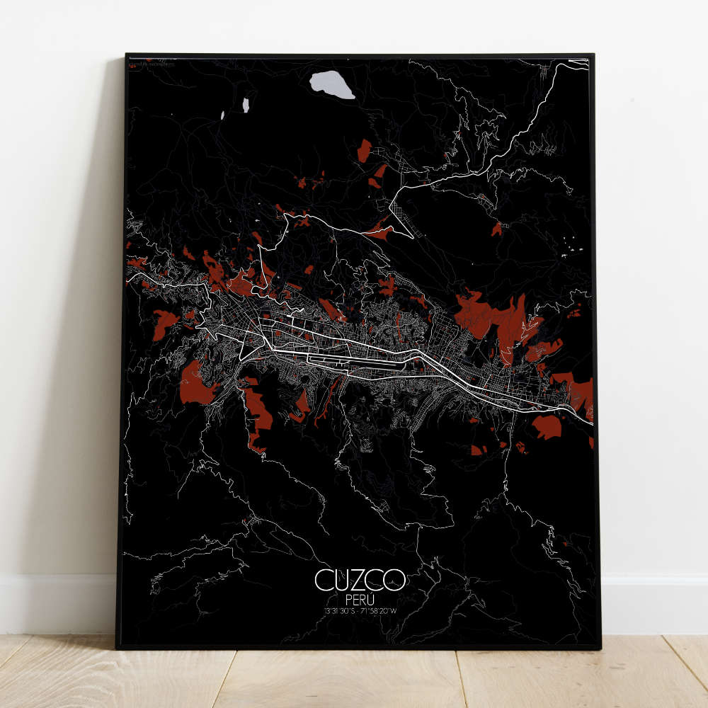 Mapospheres Cusco Red dark full page design poster city map