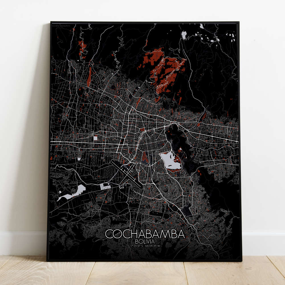 Mapospheres Cochabamba Red dark full page design poster city map