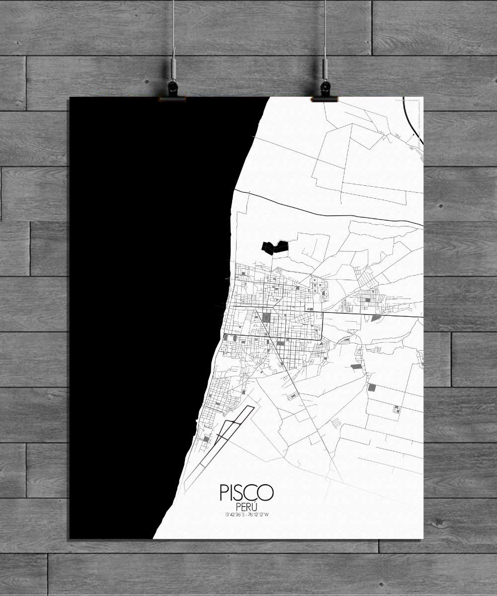 Mapospheres Pisco Black and White full page design poster city map