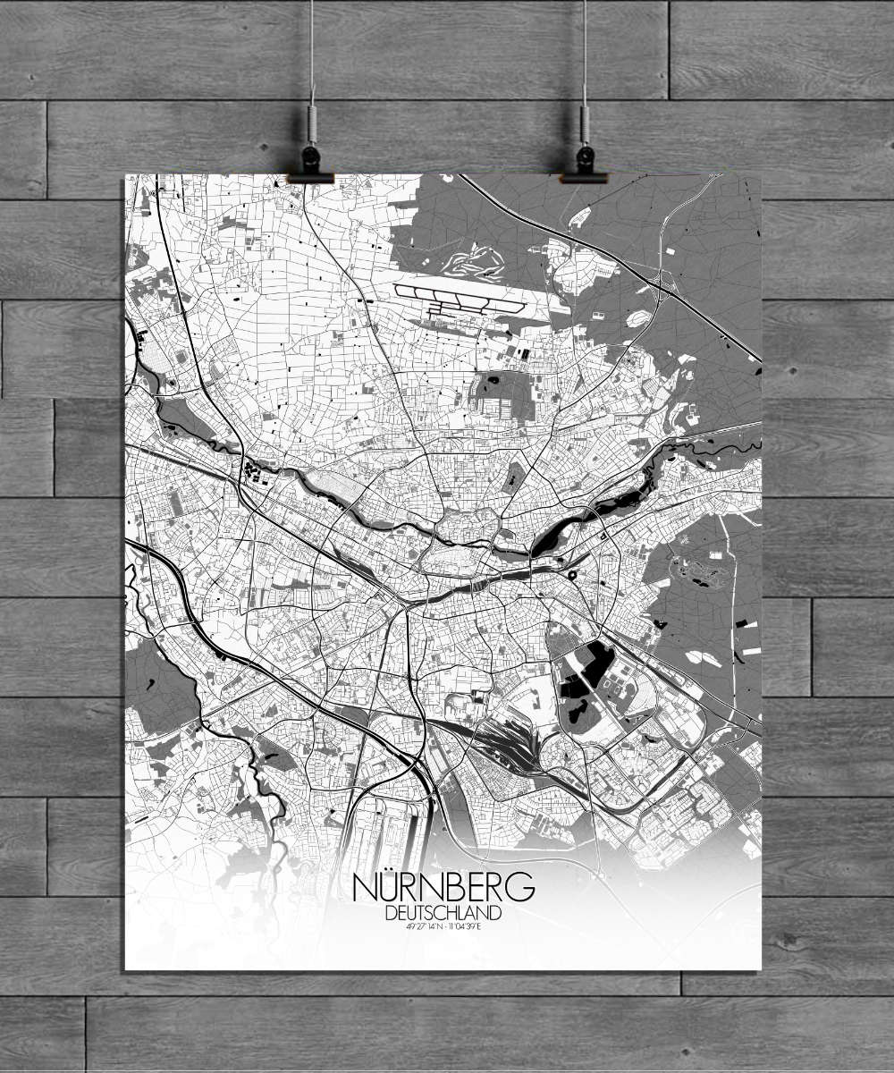 Mapospheres Nuremberg Black and White full page design poster city map