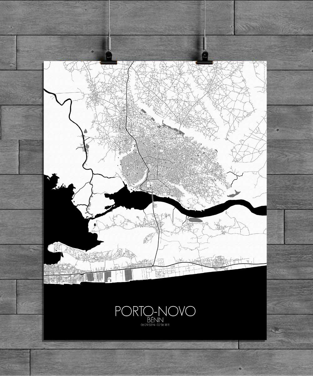 Mapospheres Porto Novo Black and White full page design poster city map