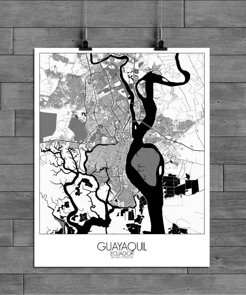 Mapospheres Guayaquil Black and White full page design poster city map