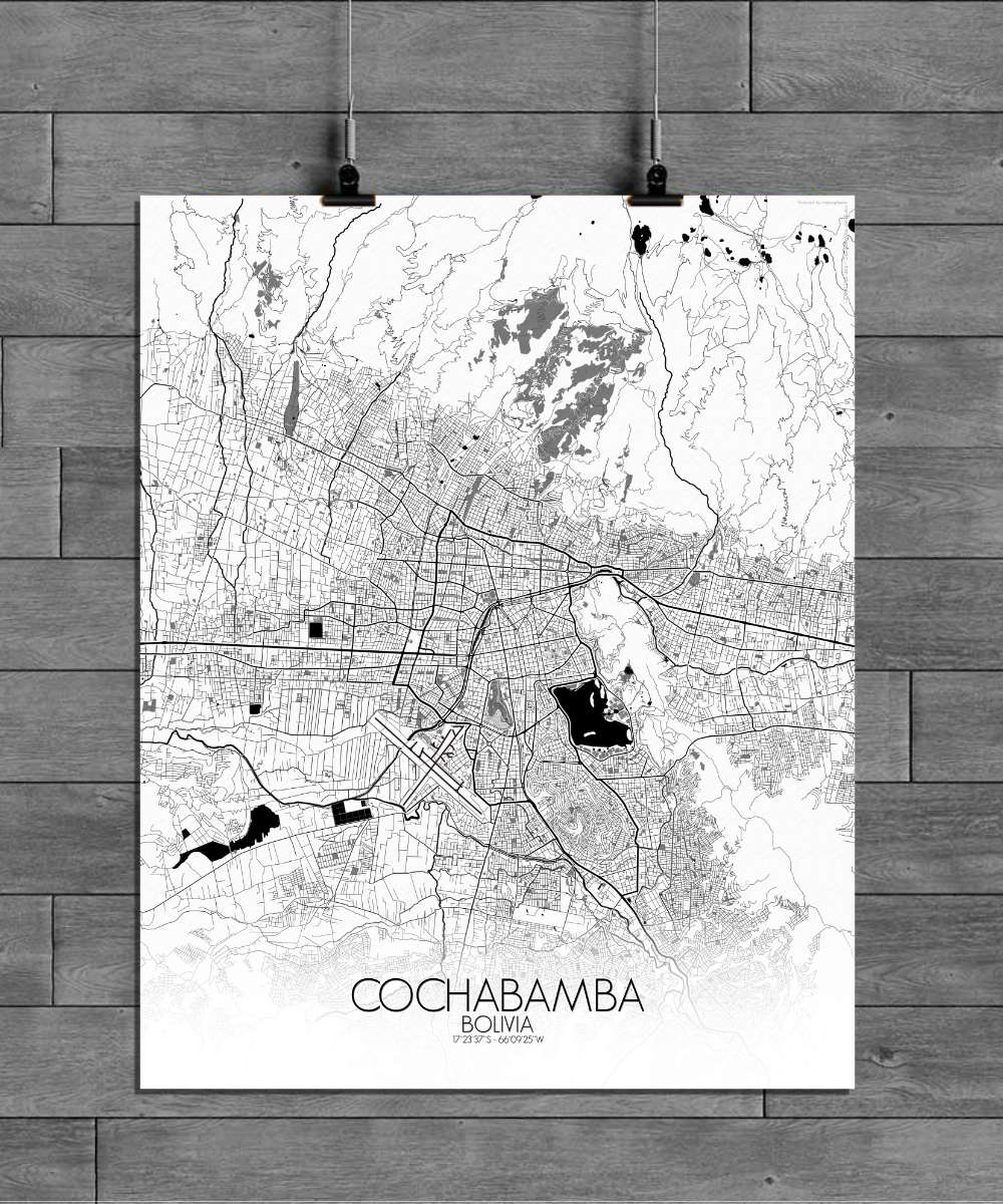 Mapospheres Cochabamba Black and White full page design poster city map