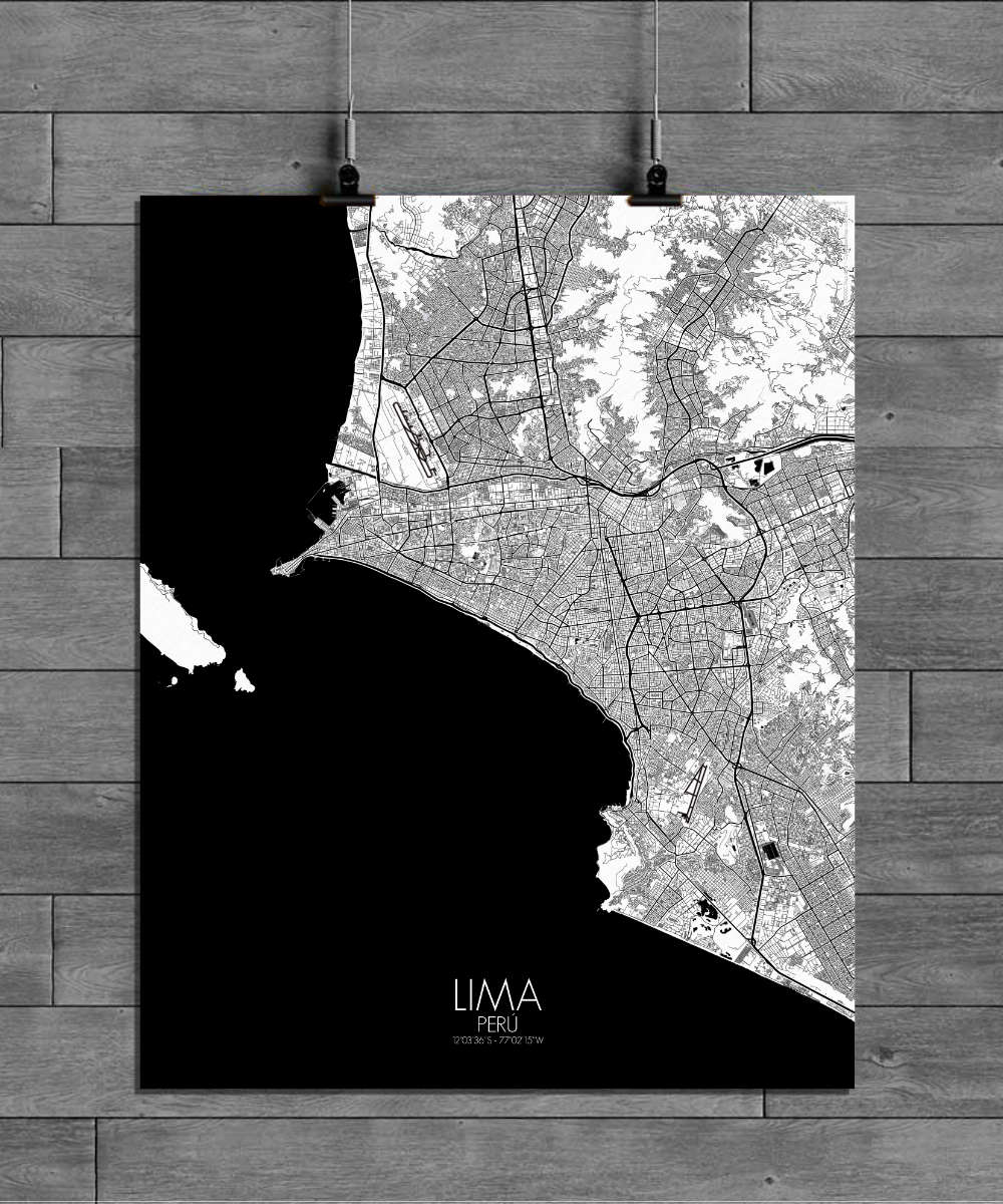 Mapospheres Lima Black and White full page design poster city map