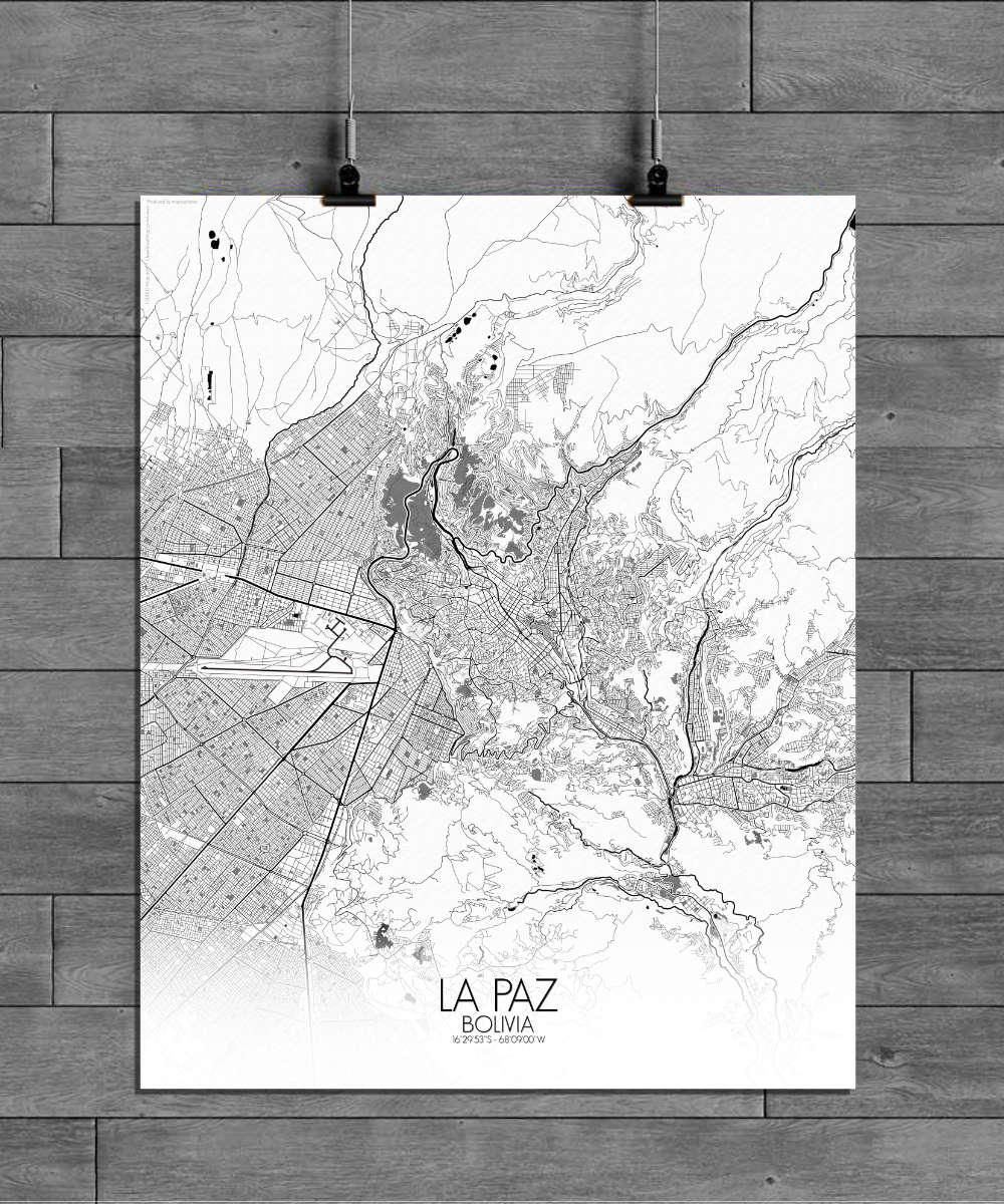 Mapospheres La Paz Black and White full page design poster city map