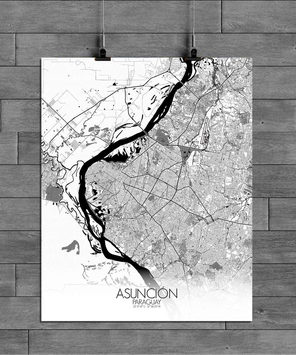 Mapospheres Asuncion Black and White full page design poster city map