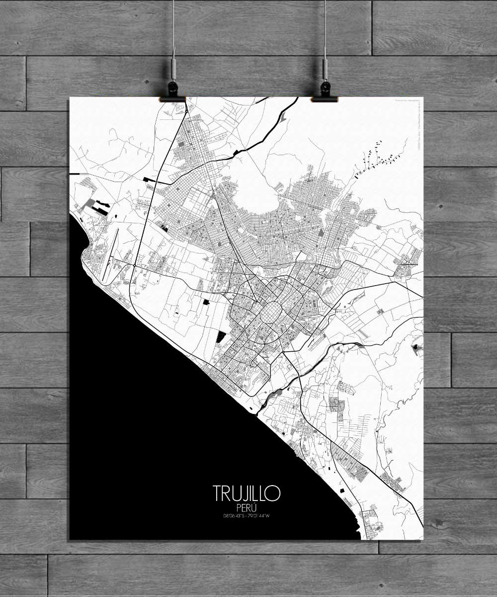 Mapospheres Trujillo Black and White full page design poster city map