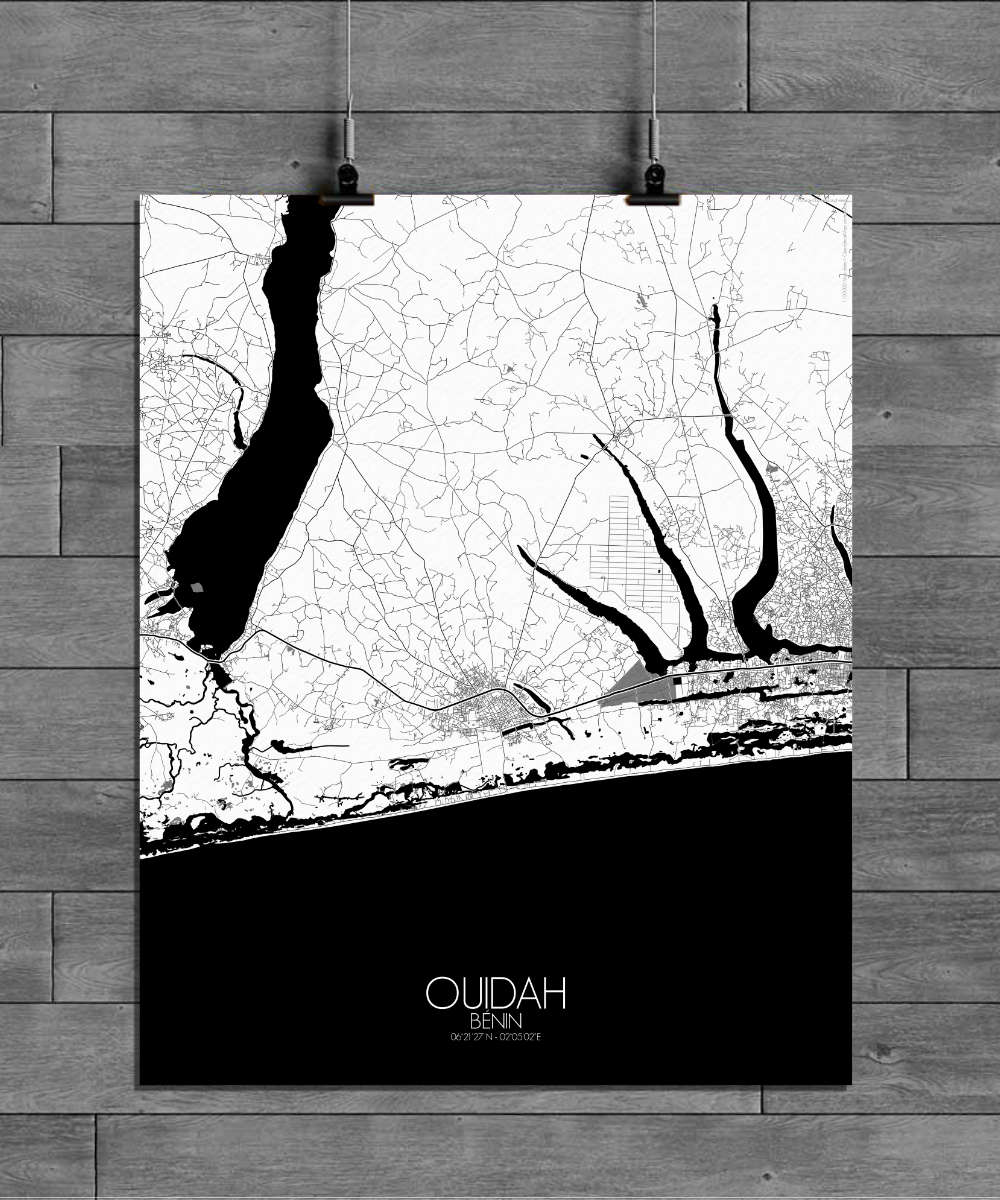 Mapospheres Ouidah Black and White full page design poster city map