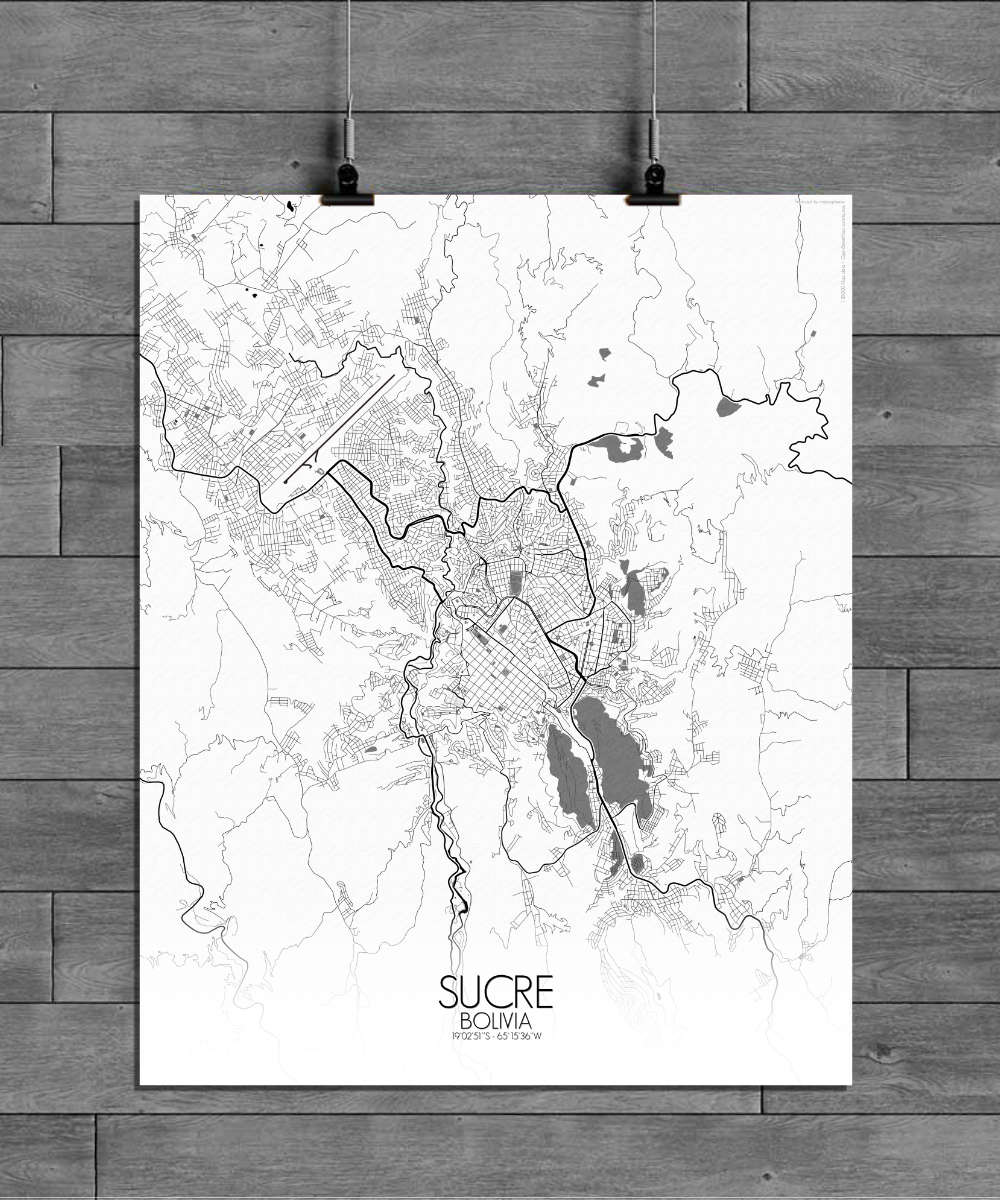 Mapospheres Sucre Black and White full page design poster city map