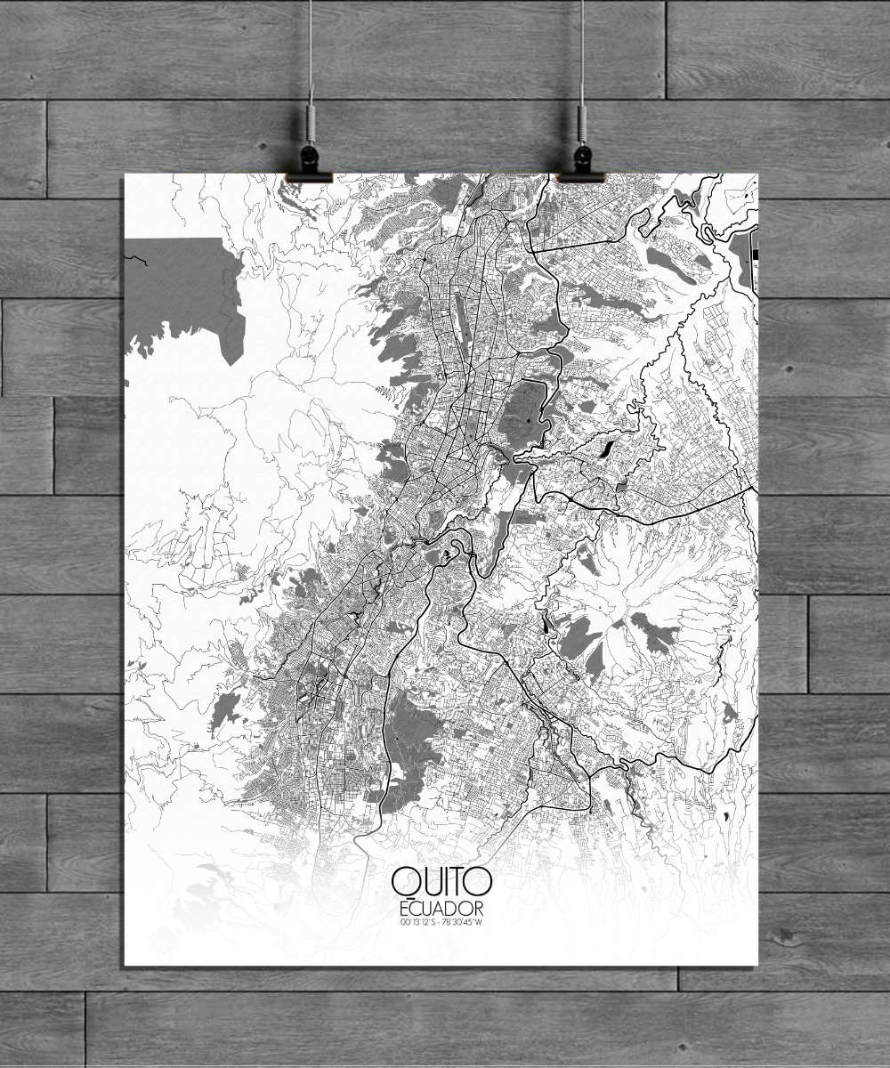 Mapospheres Quito Black and White full page design poster city map