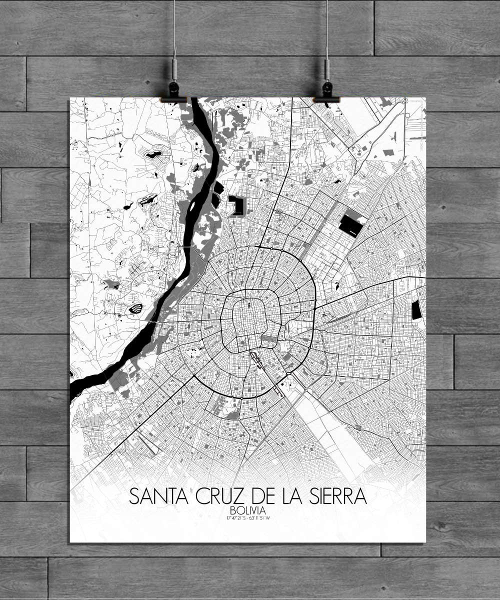 Mapospheres Santa Cruz de la Sierra Black and White full page design poster city map