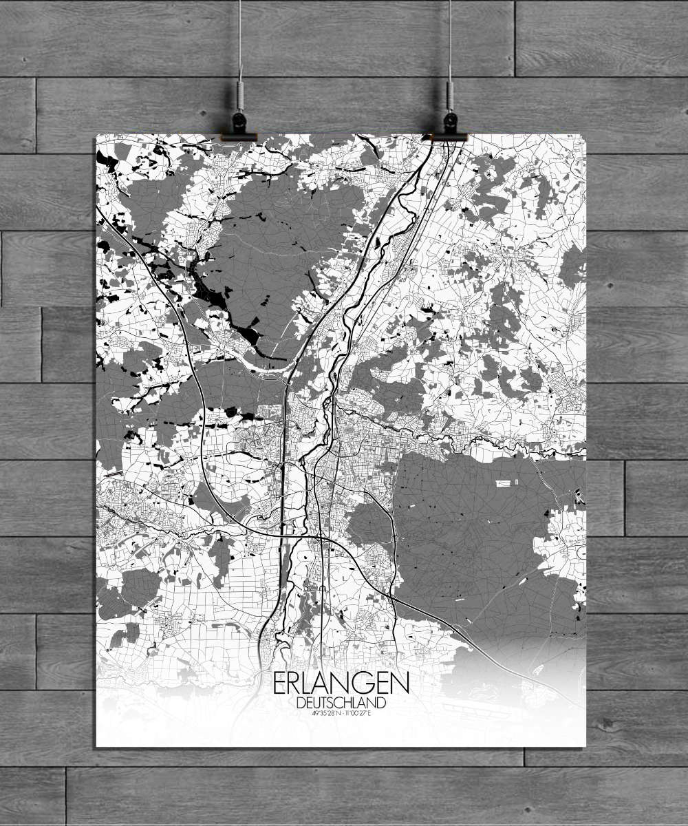 Mapospheres Erlangen Black and White full page design poster city map