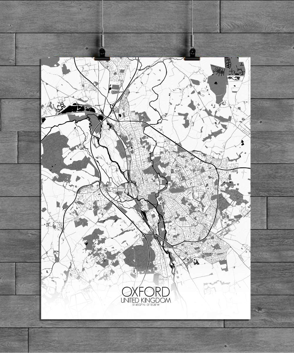 Mapospheres Oxford Black and White full page design poster city map