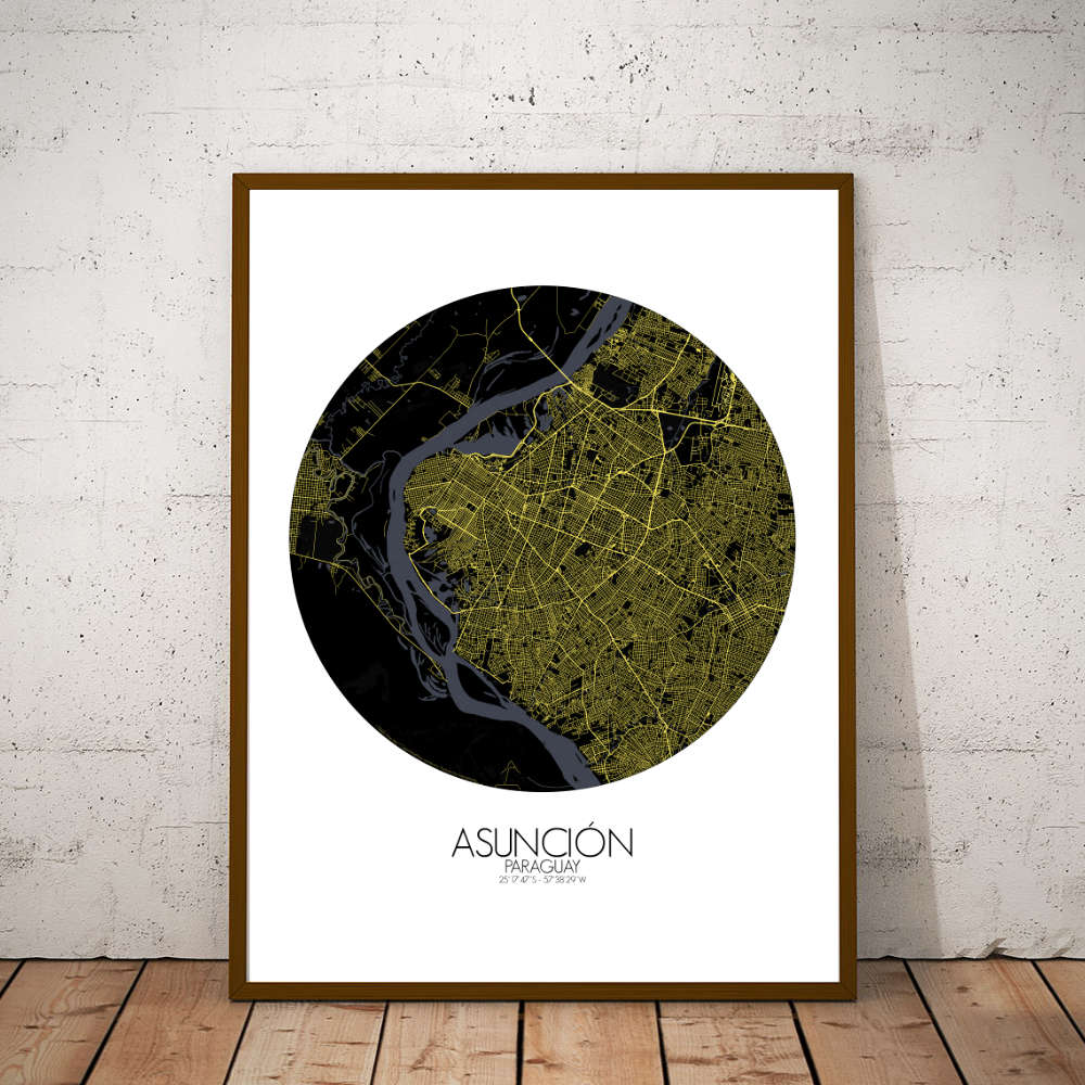 Mapospheres Asuncion Night round shape design poster city map