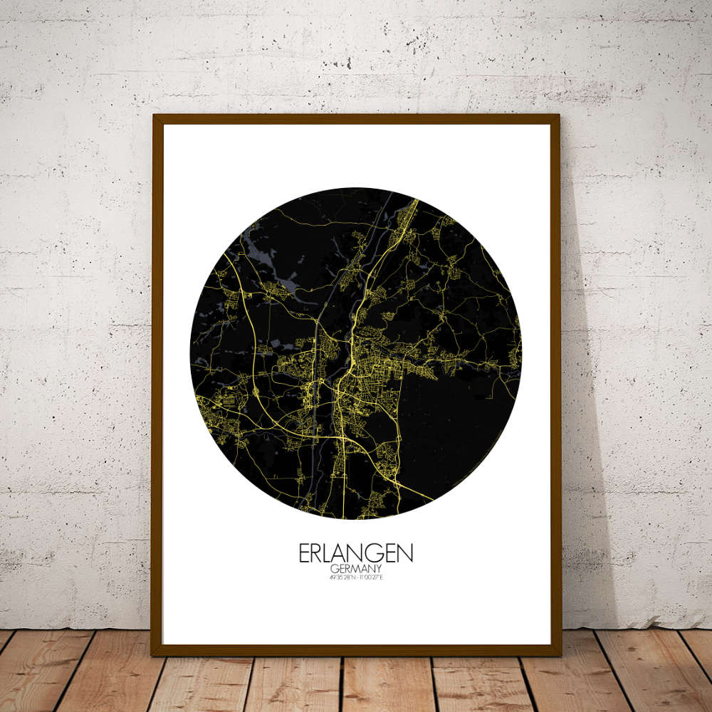 Mapospheres Erlangen Night round shape design poster city map