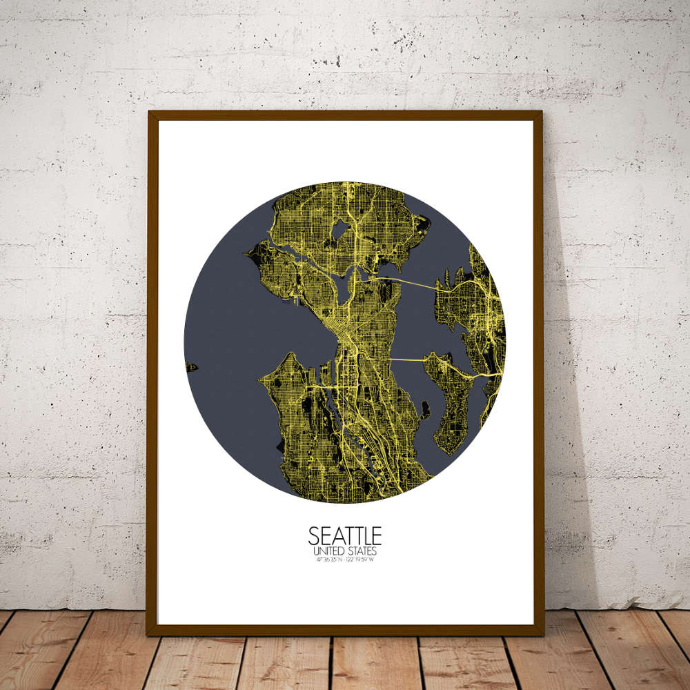 Mapospheres Seattle Night round shape design poster city map