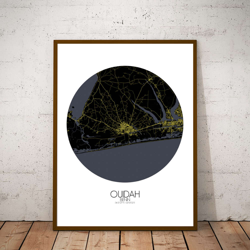 Mapospheres Ouidah Night round shape design poster city map