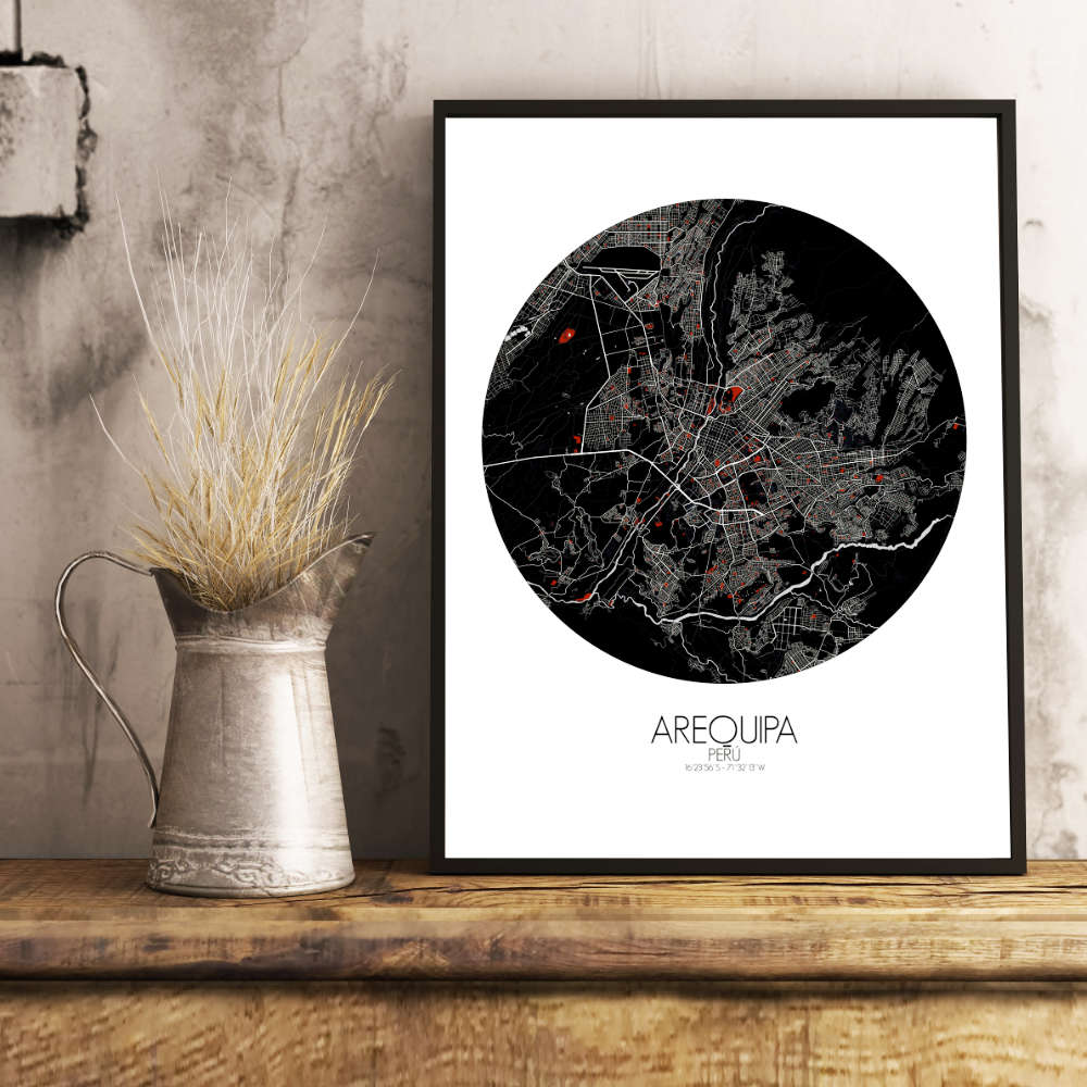 Mapospheres Arequipa Red dark round shape design poster city map