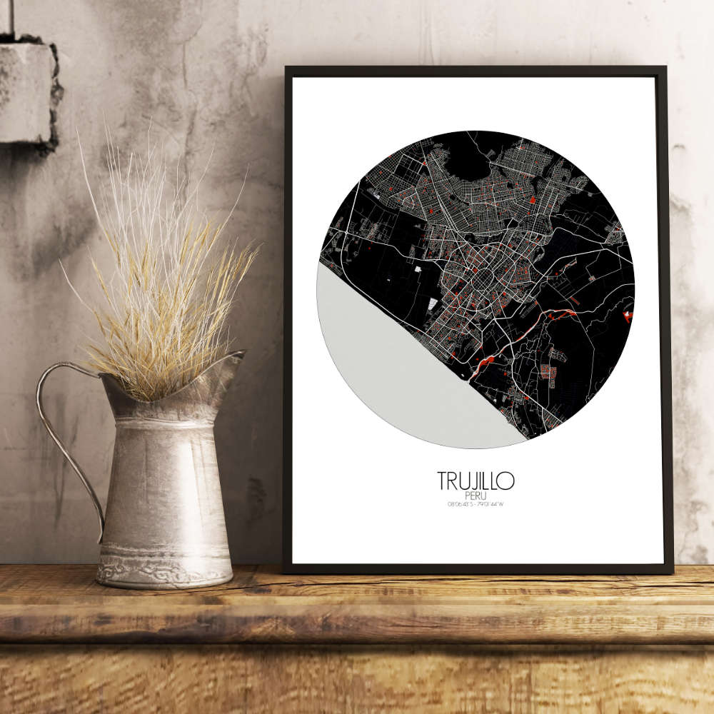 Mapospheres Trujillo Red dark round shape design poster city map