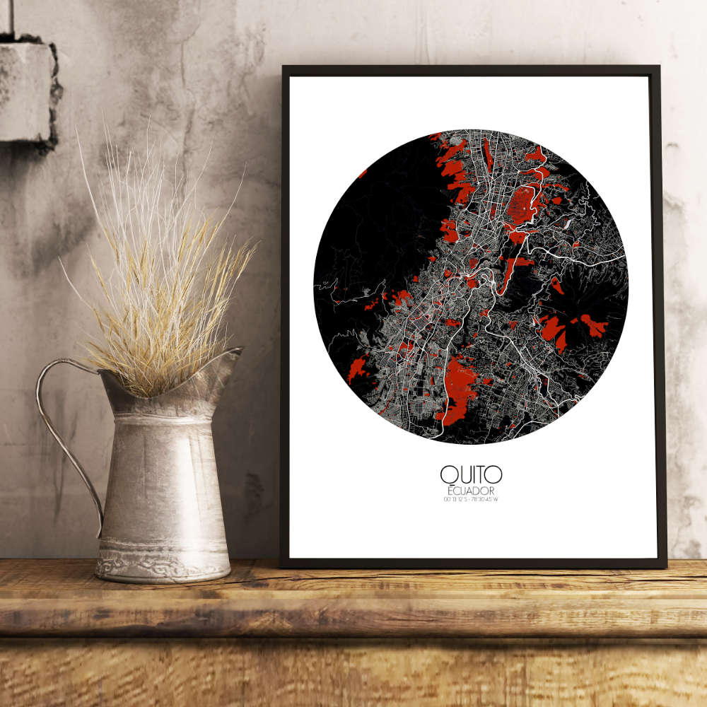 Mapospheres Quito Red dark round shape design poster city map