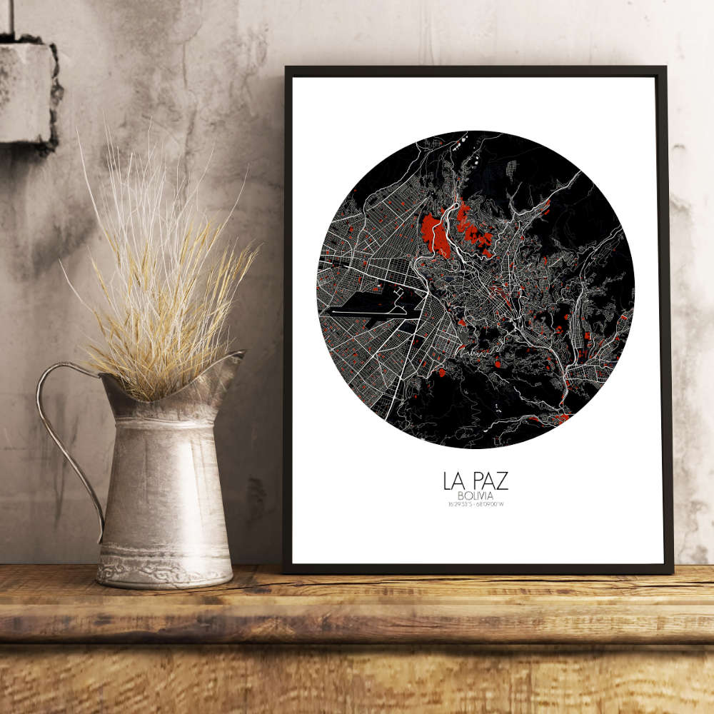 Mapospheres La Paz Red dark round shape design poster city map