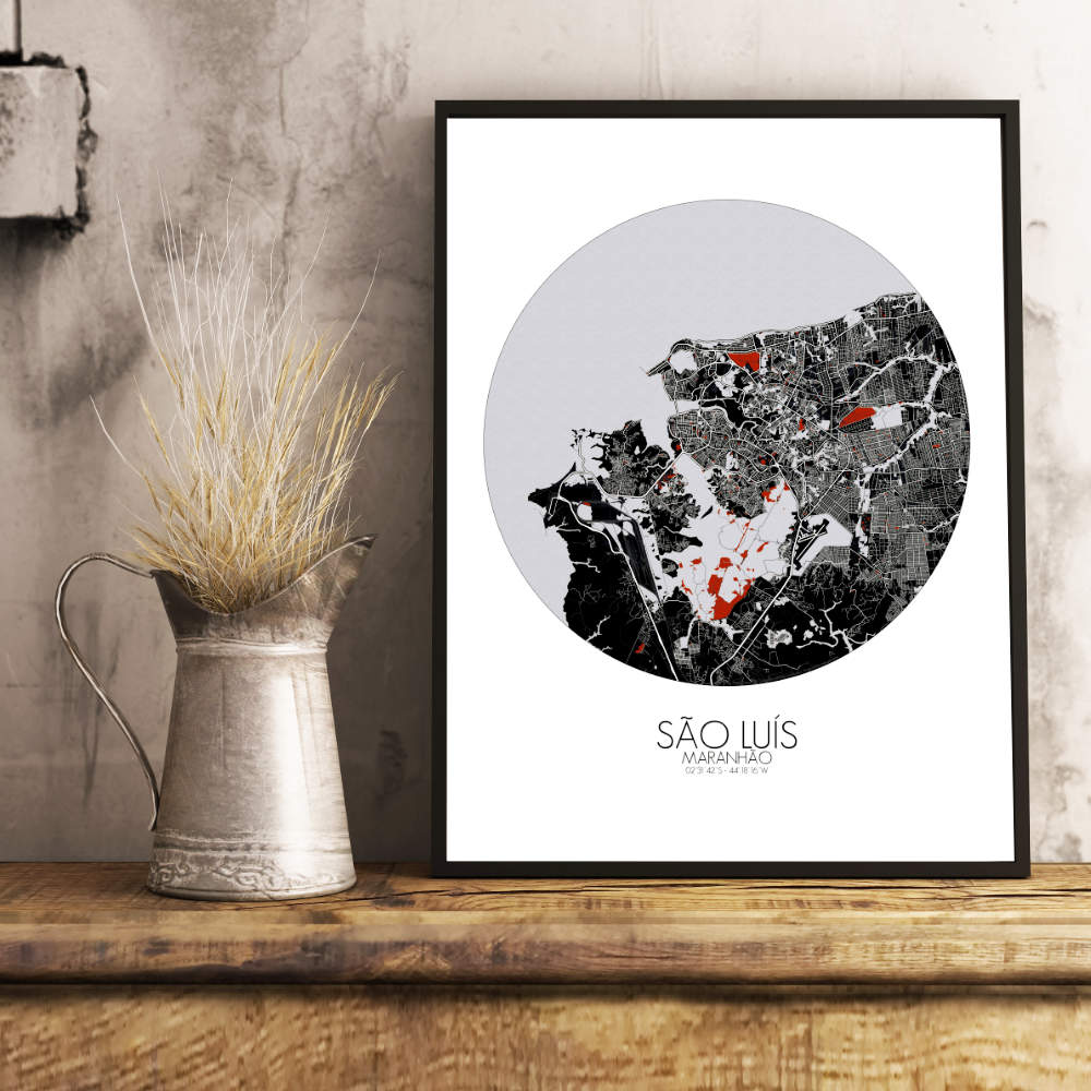 Mapospheres Sao Luis Red dark round shape design poster city map