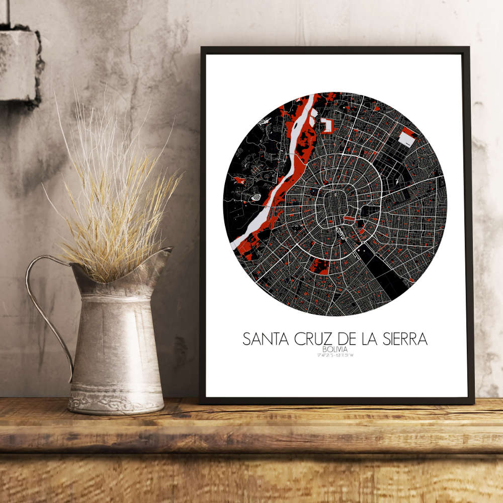 Mapospheres Santa Cruz de la Sierra Red dark round shape design poster city map